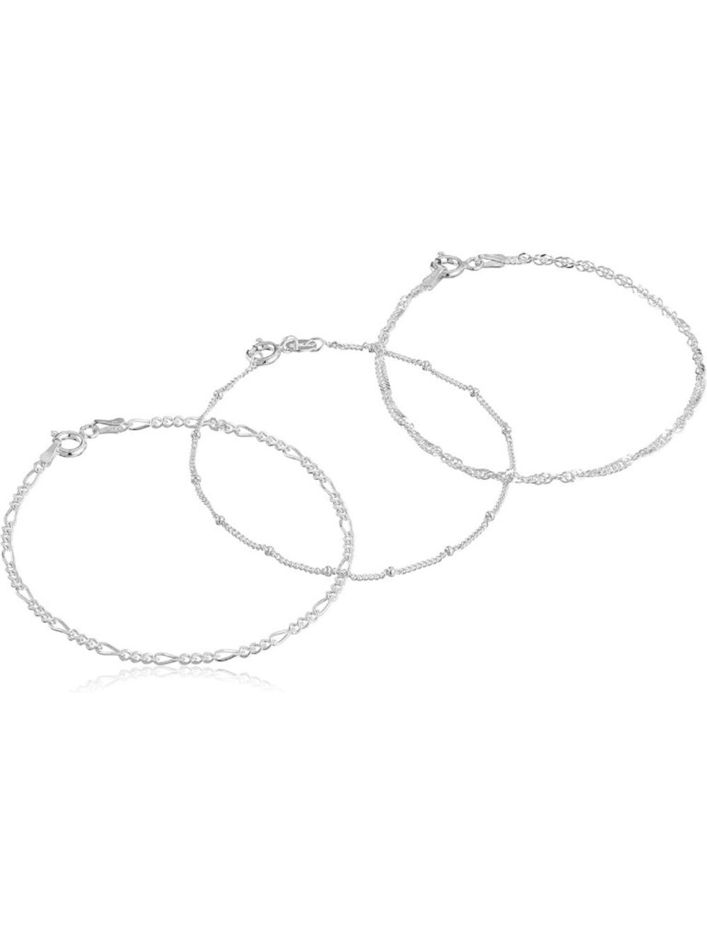 Chic Set of 3 Chain Bracelets - Singapore, Figaro & Bead Station Styles